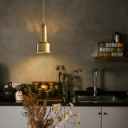 Traditional Vintage Cylinder Copper 1-Light Pendant Light For Living Room