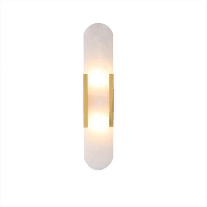 Contemporary Nordic Oval Iron Stone 2-Light Wall Sconce Lamp For Living Room