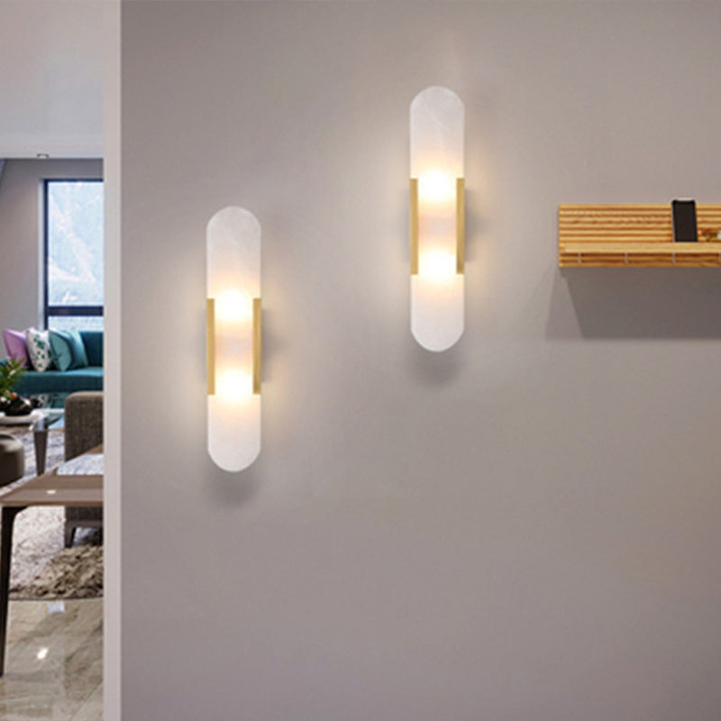 Contemporary Nordic Oval Iron Stone 2-Light Wall Sconce Lamp For Living Room