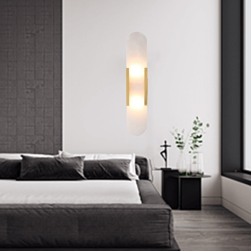 Contemporary Nordic Oval Iron Stone 2-Light Wall Sconce Lamp For Living Room