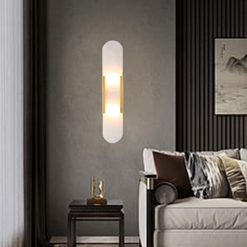 Contemporary Nordic Oval Iron Stone 2-Light Wall Sconce Lamp For Living Room