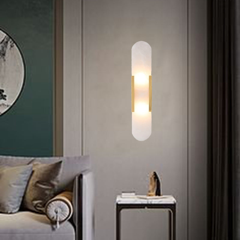 Contemporary Nordic Oval Iron Stone 2-Light Wall Sconce Lamp For Living Room