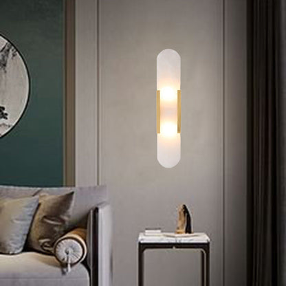 Contemporary Nordic Oval Iron Stone 2-Light Wall Sconce Lamp For Living Room