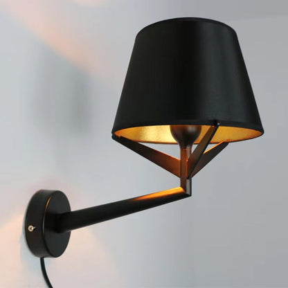 Modern Minimalist Drum Iron Fabric 1-Light Wall Sconce Lamp For Living Room