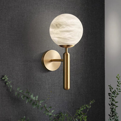 Contemporary Nordic Globe Iron Stone 1-Light Wall Sconce Lamp For Living Room