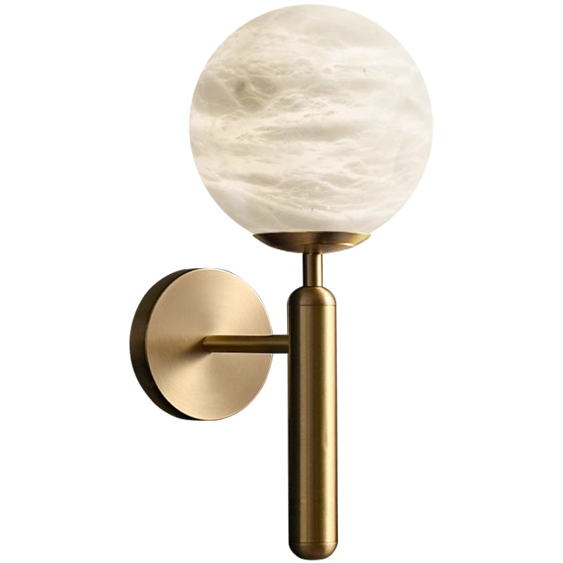 Contemporary Nordic Globe Iron Stone 1-Light Wall Sconce Lamp For Living Room