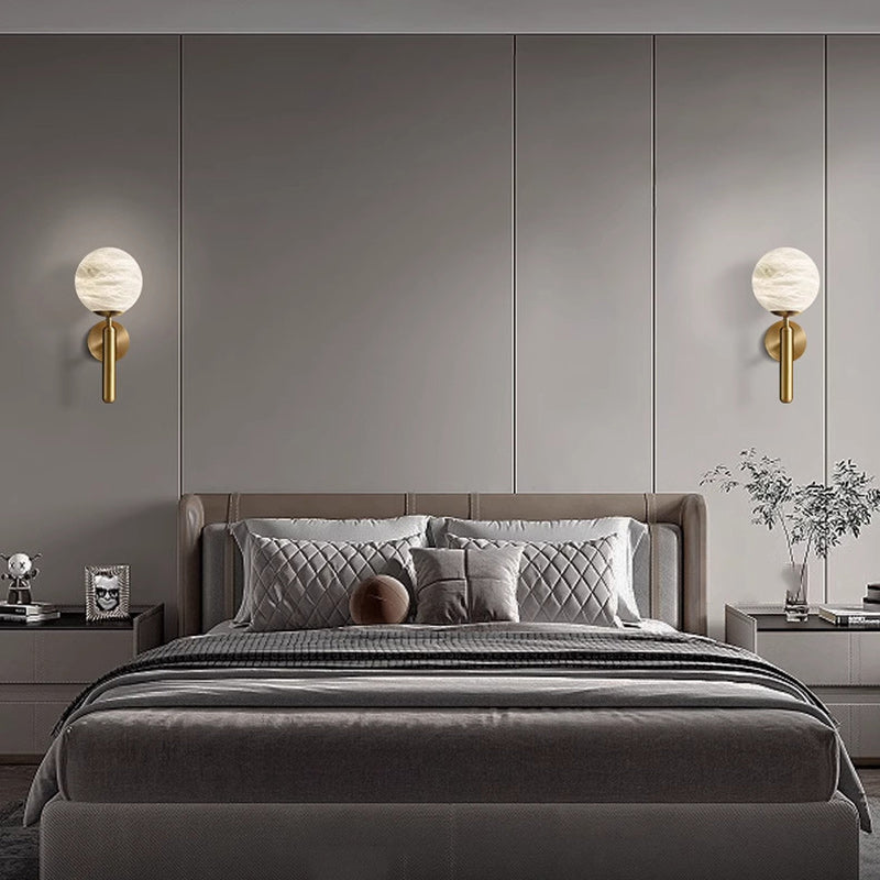 Contemporary Nordic Globe Iron Stone 1-Light Wall Sconce Lamp For Living Room