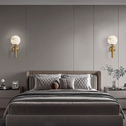 Contemporary Nordic Globe Iron Stone 1-Light Wall Sconce Lamp For Living Room