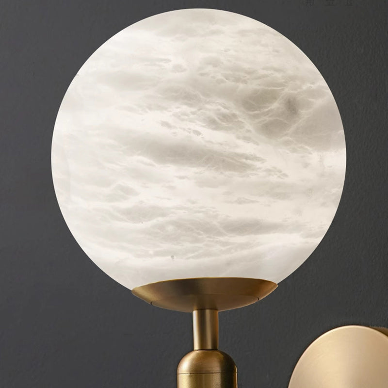 Contemporary Nordic Globe Iron Stone 1-Light Wall Sconce Lamp For Living Room