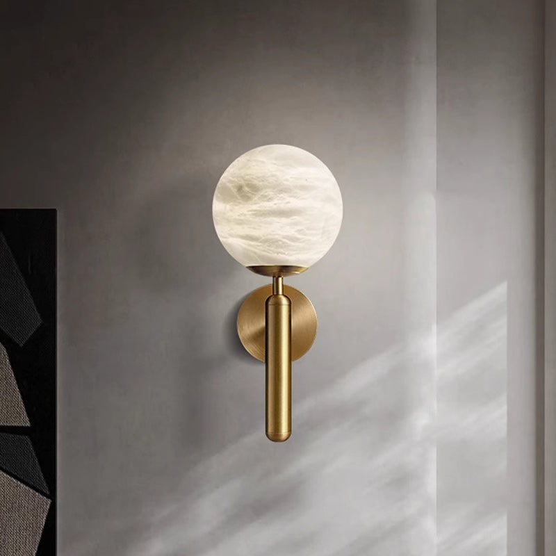Contemporary Nordic Globe Iron Stone 1-Light Wall Sconce Lamp For Living Room