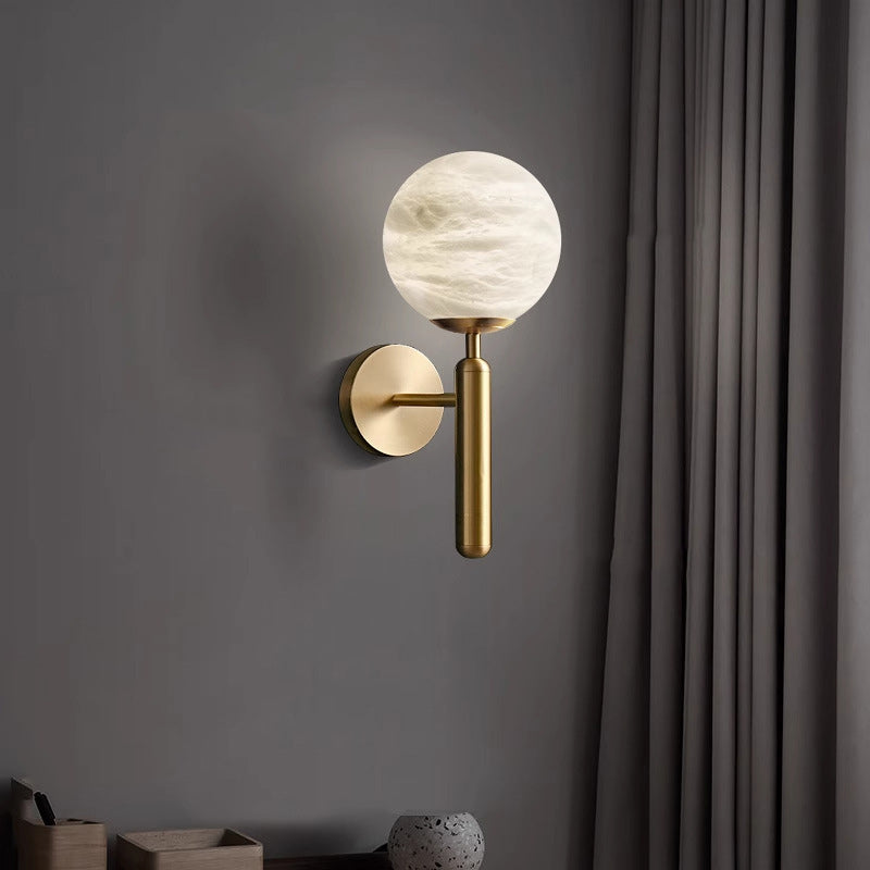 Contemporary Nordic Globe Iron Stone 1-Light Wall Sconce Lamp For Living Room