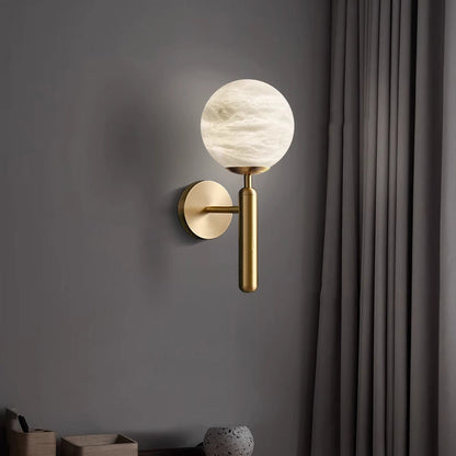 Contemporary Nordic Globe Iron Stone 1-Light Wall Sconce Lamp For Living Room