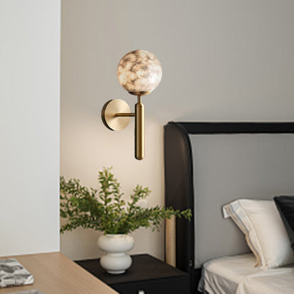 Contemporary Nordic Globe Iron Stone 1-Light Wall Sconce Lamp For Living Room