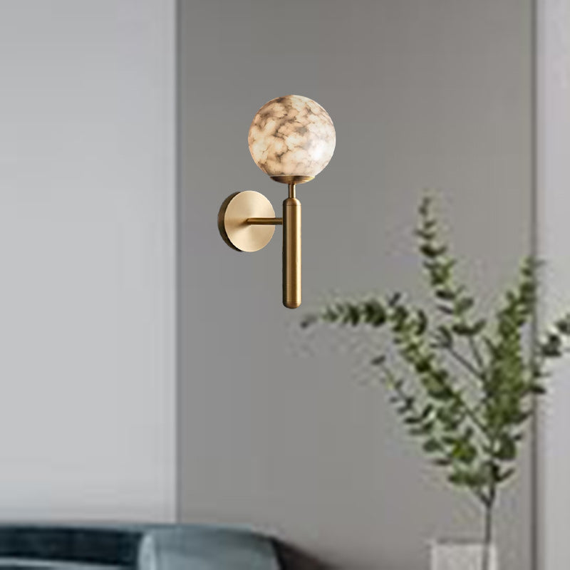 Contemporary Nordic Globe Iron Stone 1-Light Wall Sconce Lamp For Living Room