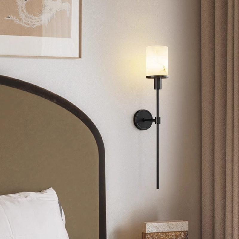 Contemporary Luxury Column Copper Stone 1-Light Wall Sconce Lamp For Living Room