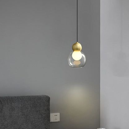 Contemporary Luxury Cylinder Oval Copper Glass 1-Light Pendant Light For Living Room