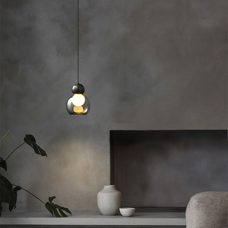 Contemporary Luxury Cylinder Oval Copper Glass 1-Light Pendant Light For Living Room