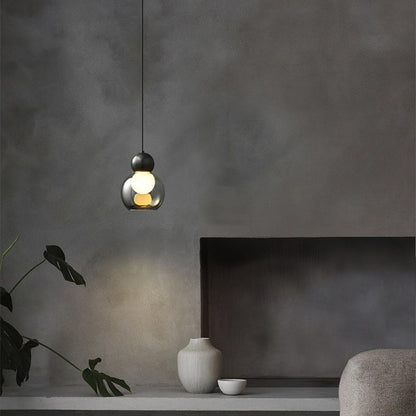 Contemporary Luxury Cylinder Oval Copper Glass 1-Light Pendant Light For Living Room
