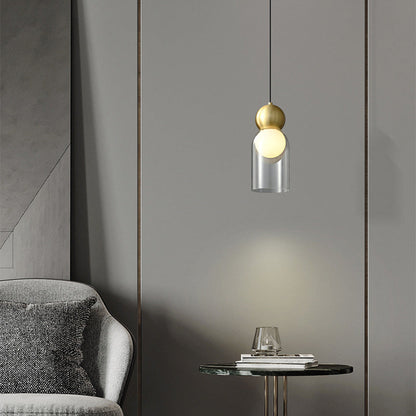 Contemporary Luxury Cylinder Oval Copper Glass 1-Light Pendant Light For Living Room