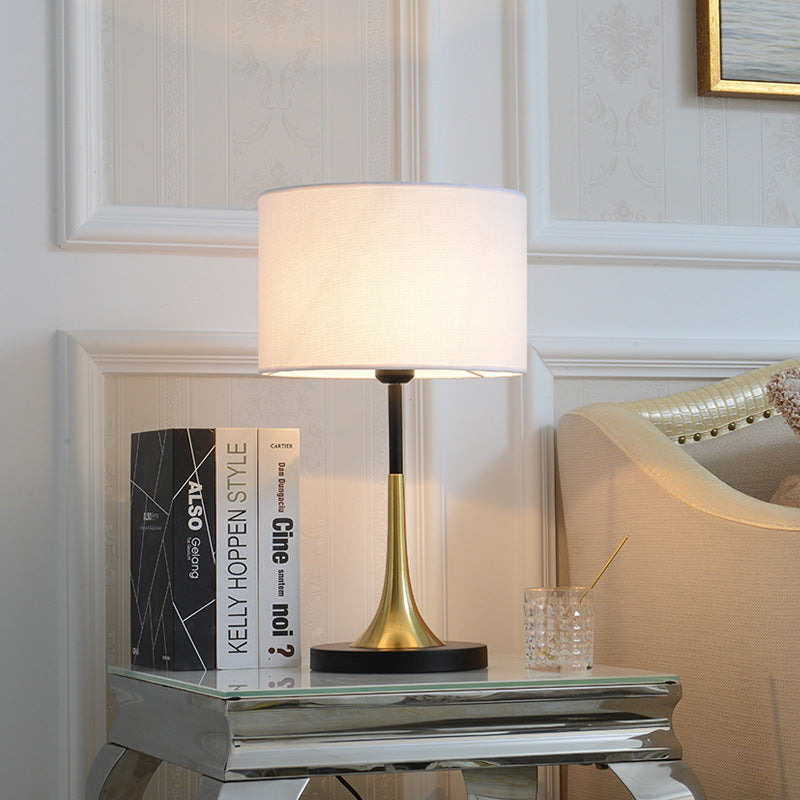 Contemporary Nordic Cylinder Iron Fabric 1-Light Table Lamp For Living Room