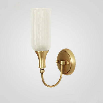 Traditional Rustic Column Copper Glass 1/2-Light Wall Sconce Lamp For Living Room
