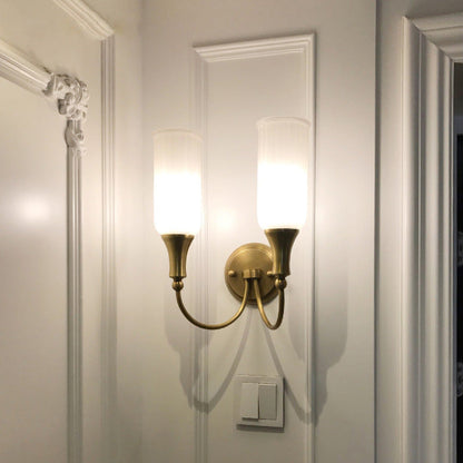 Traditional Rustic Column Copper Glass 1/2-Light Wall Sconce Lamp For Living Room