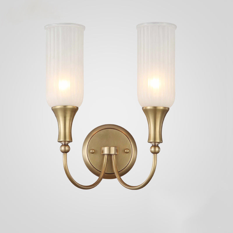 Traditional Rustic Column Copper Glass 1/2-Light Wall Sconce Lamp For Living Room