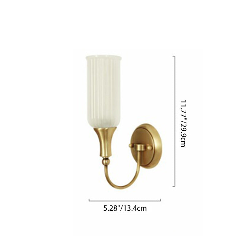 Traditional Rustic Column Copper Glass 1/2-Light Wall Sconce Lamp For Living Room