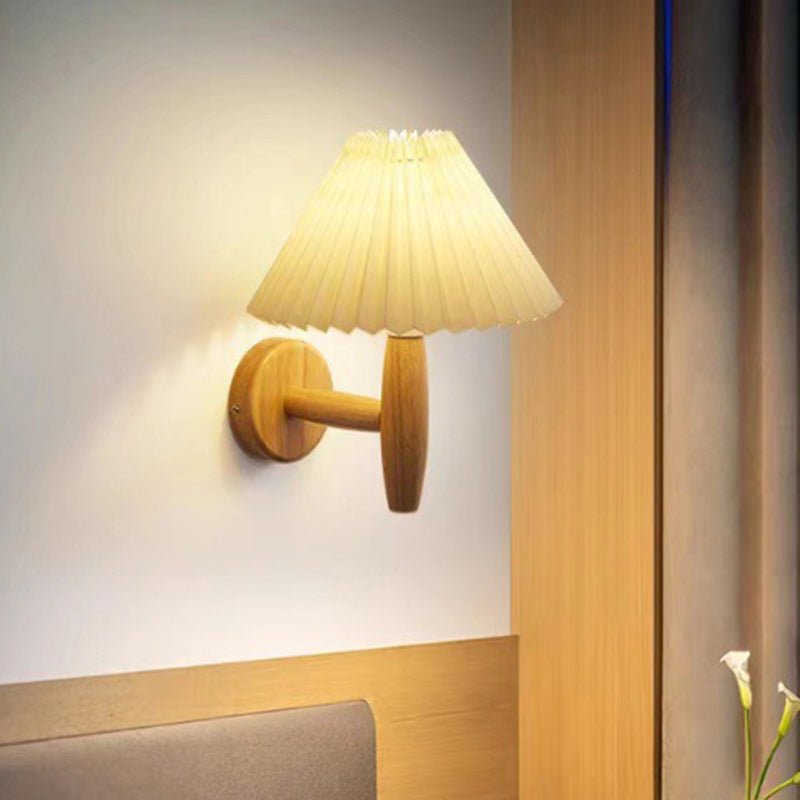 Contemporary Nordic Cone Wood Paper 1-Light Wall Sconce Lamp For Living Room