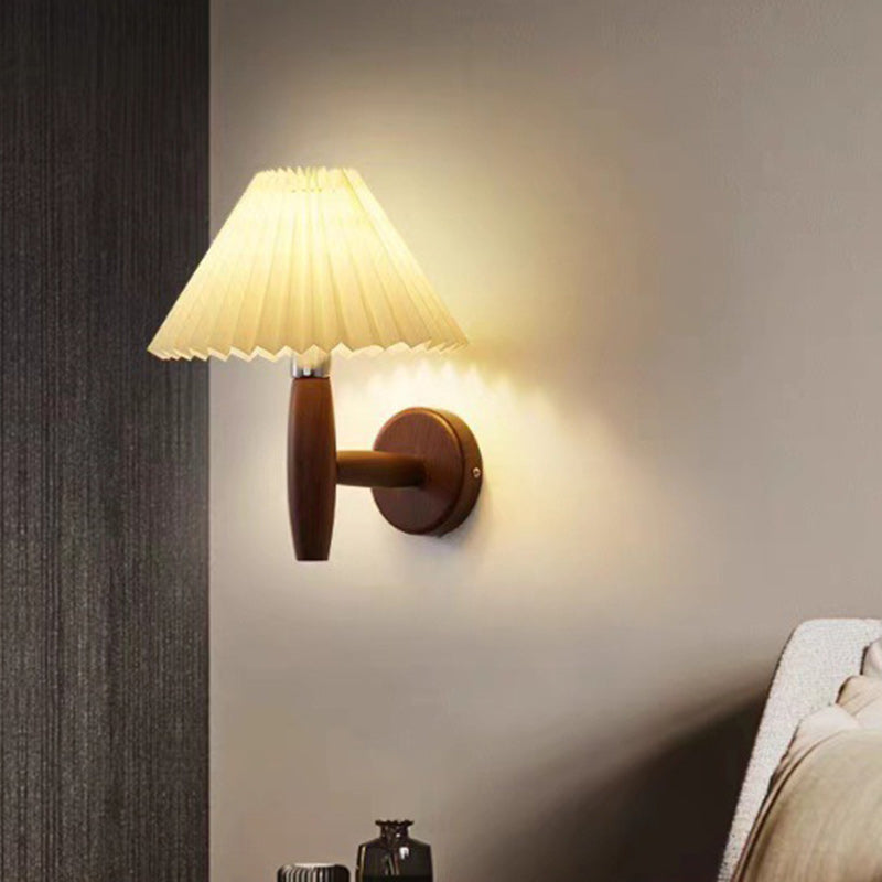 Contemporary Nordic Cone Wood Paper 1-Light Wall Sconce Lamp For Living Room