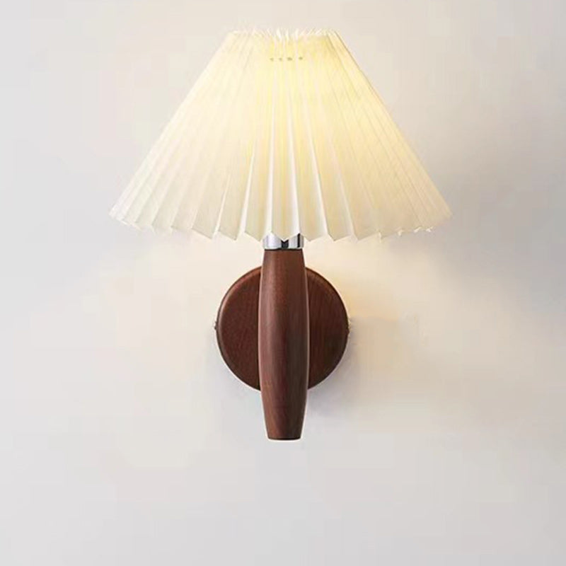 Contemporary Nordic Cone Wood Paper 1-Light Wall Sconce Lamp For Living Room