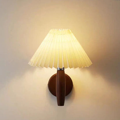 Contemporary Nordic Cone Wood Paper 1-Light Wall Sconce Lamp For Living Room