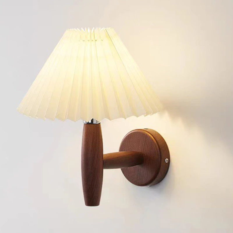 Contemporary Nordic Cone Wood Paper 1-Light Wall Sconce Lamp For Living Room