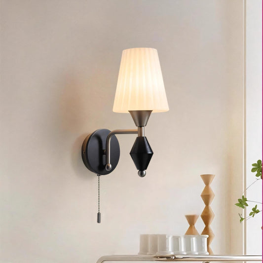 Traditional Vintage Cylinder Iron Wood Glass 1-Light Wall Sconce Lamp For Living Room