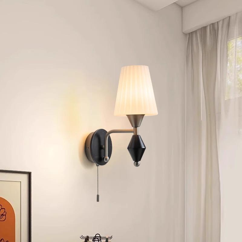 Traditional Vintage Cylinder Iron Wood Glass 1-Light Wall Sconce Lamp For Living Room