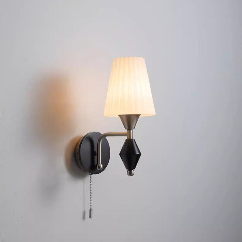 Traditional Vintage Cylinder Iron Wood Glass 1-Light Wall Sconce Lamp For Living Room