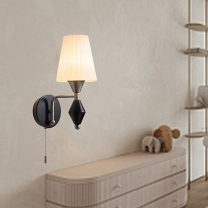 Traditional Vintage Cylinder Iron Wood Glass 1-Light Wall Sconce Lamp For Living Room