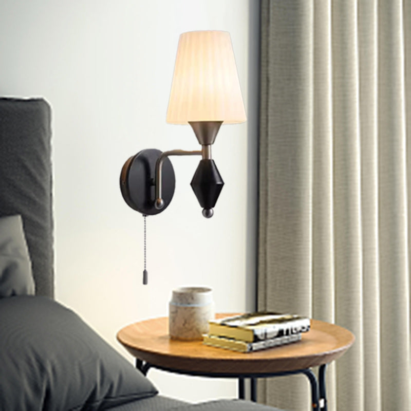 Traditional Vintage Cylinder Iron Wood Glass 1-Light Wall Sconce Lamp For Living Room