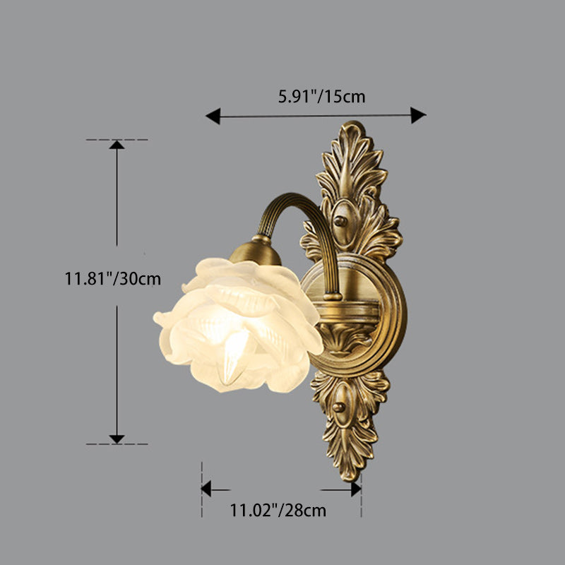 Traditional European Flower Copper Glass 1-Light Wall Sconce Lamp For Living Room