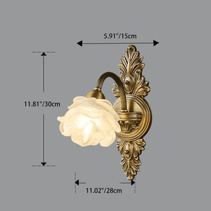 Traditional European Flower Copper Glass 1-Light Wall Sconce Lamp For Living Room