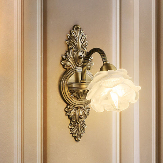 Traditional European Flower Copper Glass 1-Light Wall Sconce Lamp For Living Room