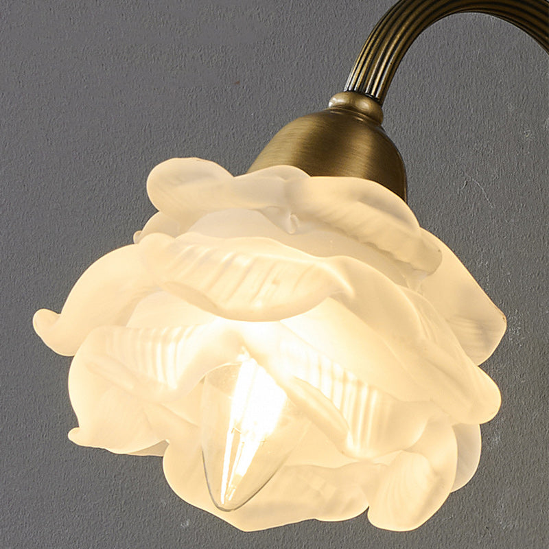 Traditional European Flower Copper Glass 1-Light Wall Sconce Lamp For Living Room