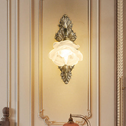Traditional European Flower Copper Glass 1-Light Wall Sconce Lamp For Living Room