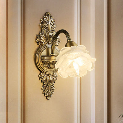 Traditional European Flower Copper Glass 1-Light Wall Sconce Lamp For Living Room