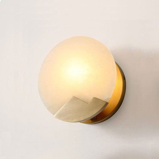 Contemporary Scandinavian Round Copper Stone 1-Light Wall Sconce Lamp For Living Room
