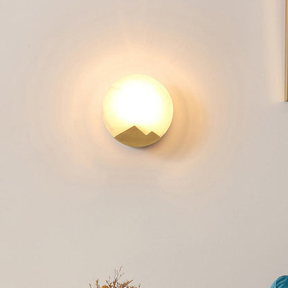 Contemporary Scandinavian Round Copper Stone 1-Light Wall Sconce Lamp For Living Room