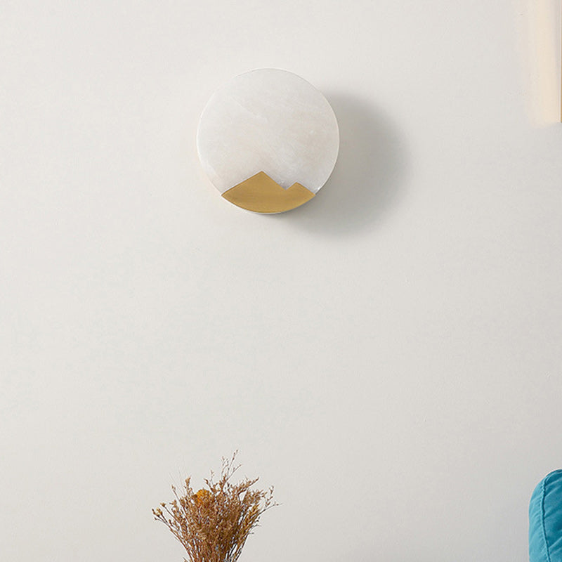 Contemporary Scandinavian Round Copper Stone 1-Light Wall Sconce Lamp For Living Room