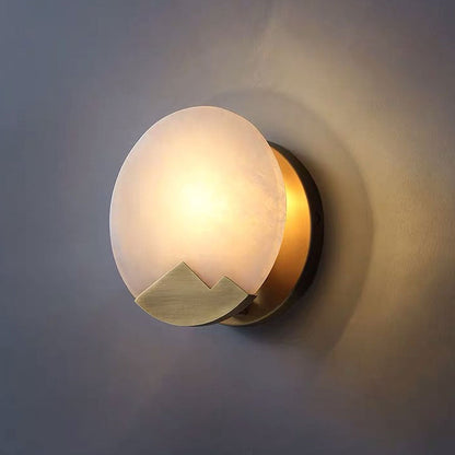 Contemporary Scandinavian Round Copper Stone 1-Light Wall Sconce Lamp For Living Room