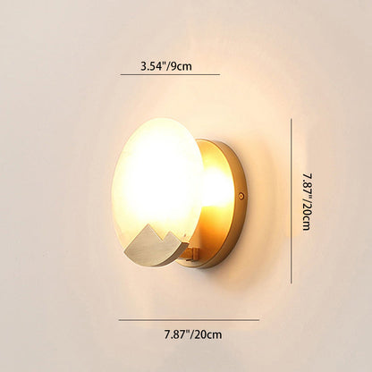 Contemporary Scandinavian Round Copper Stone 1-Light Wall Sconce Lamp For Living Room