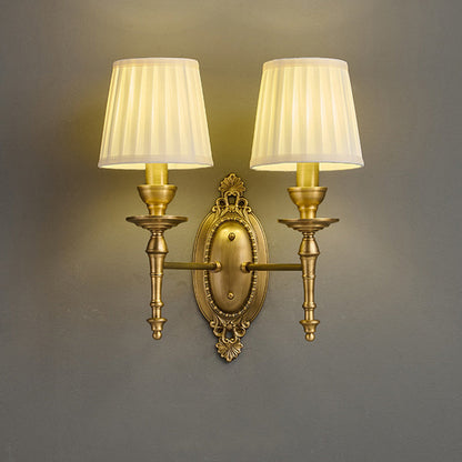 Traditional European Drum Copper Fabric 1/2-Light Wall Sconce Lamp For Living Room